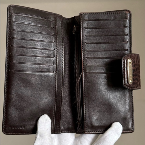 Celine Brown Macadam Canvas and Croc Embossed Leather French Wallet - Picture 4 of 15